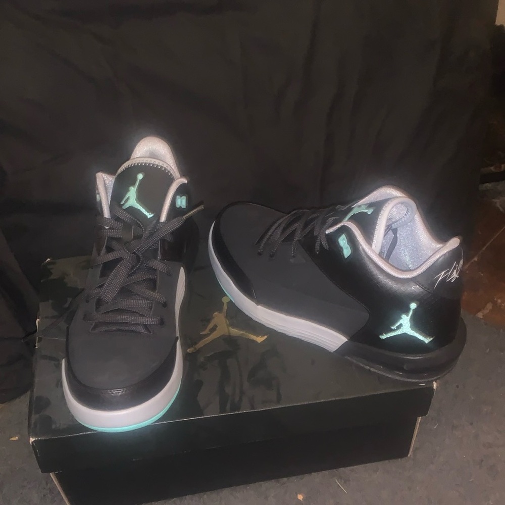 Jordan Black and Green Athletic Sneakers